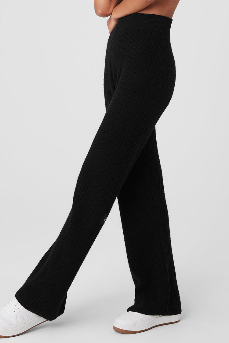 Pantalón de cachemira de cintura alta con diseño de gofres - Gris jaspeado deportivo