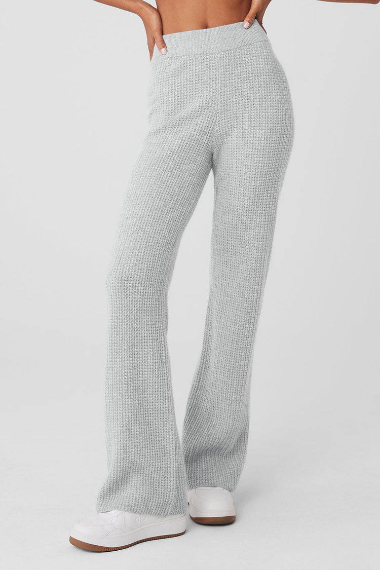 Pantalón de cachemira de cintura alta con diseño de gofres - Gris jaspeado deportivo