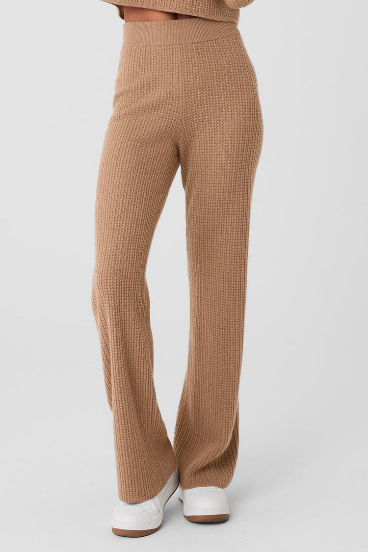 Pantalón de cachemira de cintura alta con diseño de gofres - Gris jaspeado deportivo