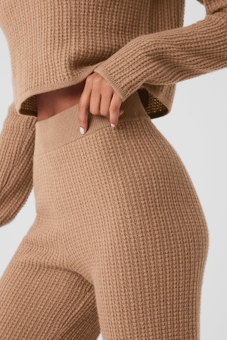 Pantalón de cachemira de cintura alta con diseño de gofres - Gris jaspeado deportivo