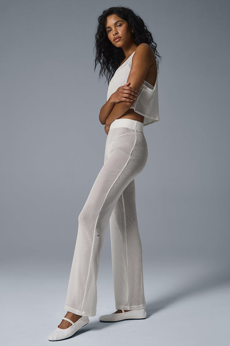 Pantalón acampanado de malla a rayas Tropical Nights - Castaño