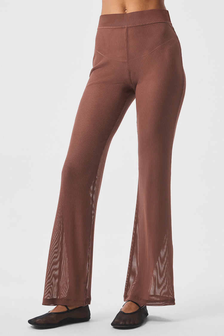 Pantalón acampanado de malla a rayas Tropical Nights - Castaño
