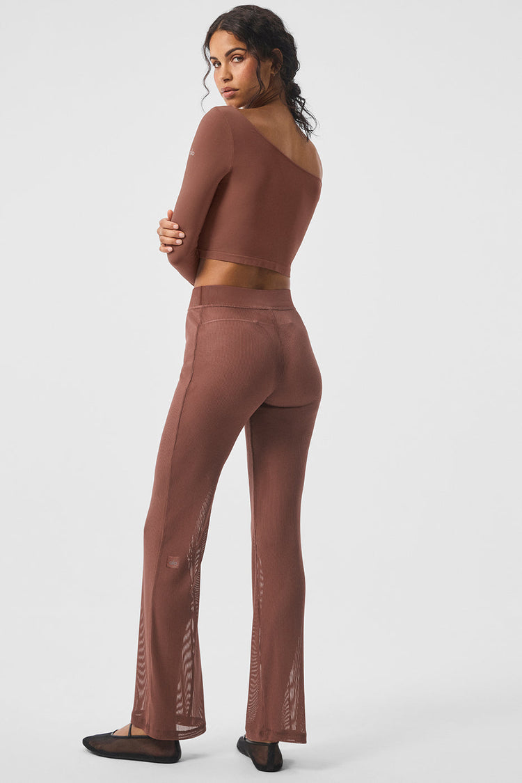 Pantalón acampanado de malla a rayas Tropical Nights - Castaño