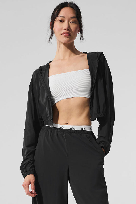 Sudadera corta transpirable con cremallera completa - Negra Precio regular