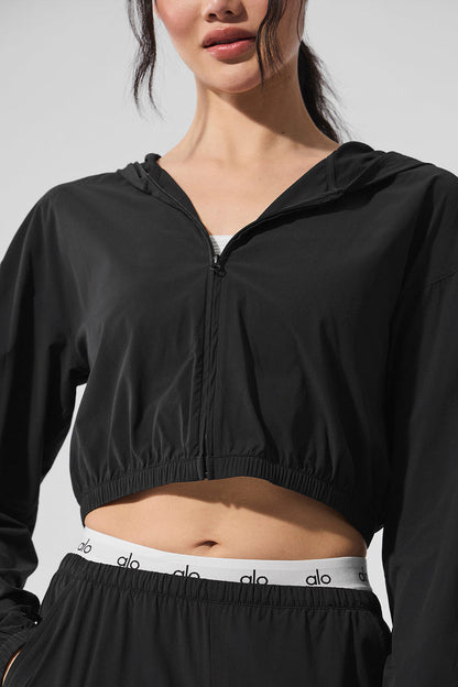 Sudadera corta transpirable con cremallera completa - Negra Precio regular