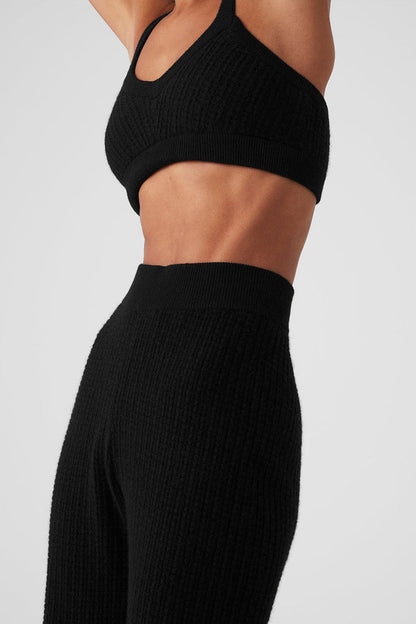 Pantalón de cachemira de cintura alta con diseño de gofres - Gris jaspeado deportivo