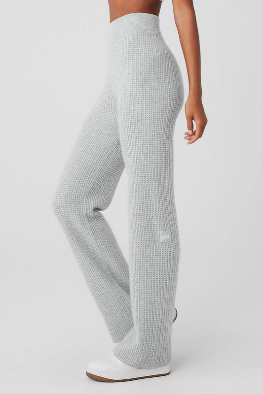Pantalón de cachemira de cintura alta con diseño de gofres - Gris jaspeado deportivo