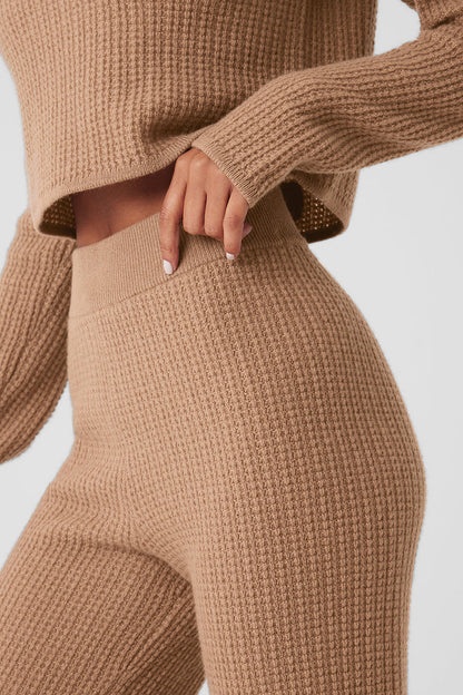 Pantalón de cachemira de cintura alta con diseño de gofres - Gris jaspeado deportivo