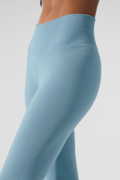 Leggings de felpa de invierno, cálidos y sin costuras, de cintura alta, 7/8 - Azul Celestial