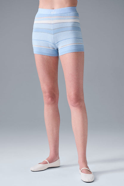 Pantalón corto de punto de cintura alta Sport Play - Azul concha/Marfil